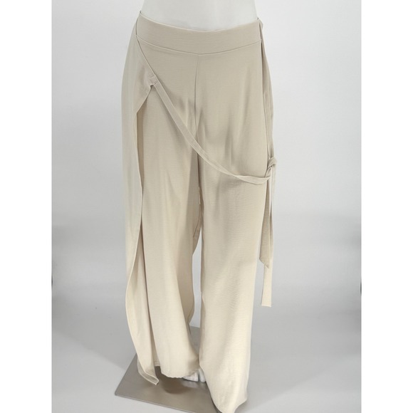 ZARA Beige Wrap Style Palazzo Wide Leg Pants XL Resortwear Party Vacation 101-02 - Picture 9 of 13